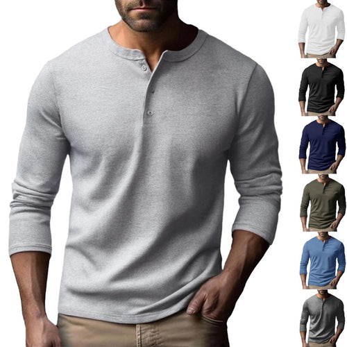 Herren Langarm-Henley-Shirt aus atmungsaktivem Baumwollmix R&B