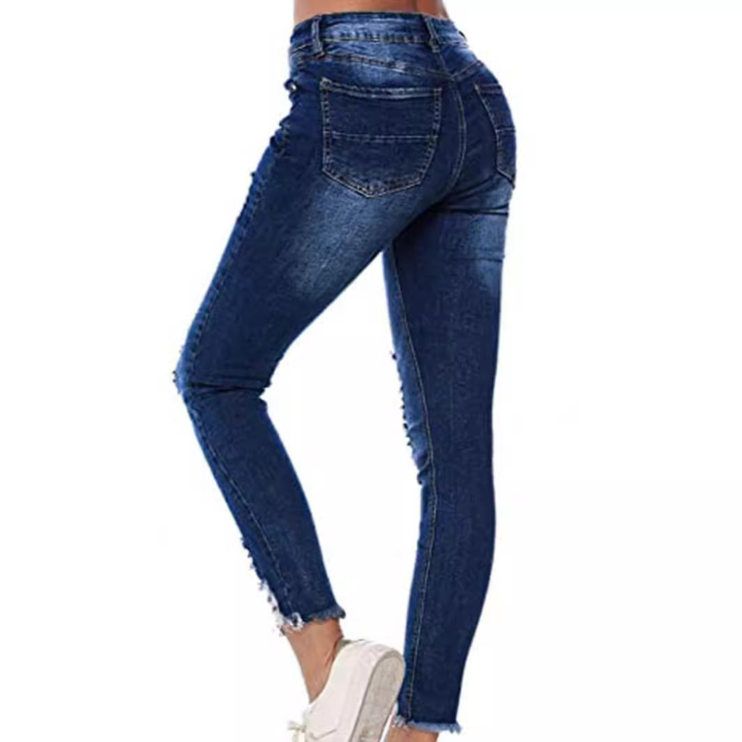 Damen lässige Skinny Jeans im distressed Look R&B