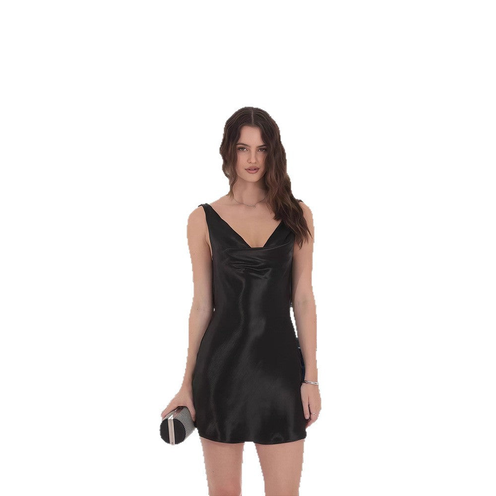 Damen Chiffon Minikleid mit elegantem Wasserfallausschnitt und tiefer Rückenpartie R&B