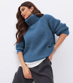Damen Strickpullover mit hohem Kragen und strukturierter Maschenoberfläche R&B