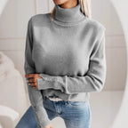 Damen eleganter Rollkragenpullover mit Knopfdetails