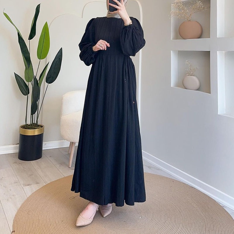 Damen Maxikleid mit strukturiertem Design und Puffärmeln R&B