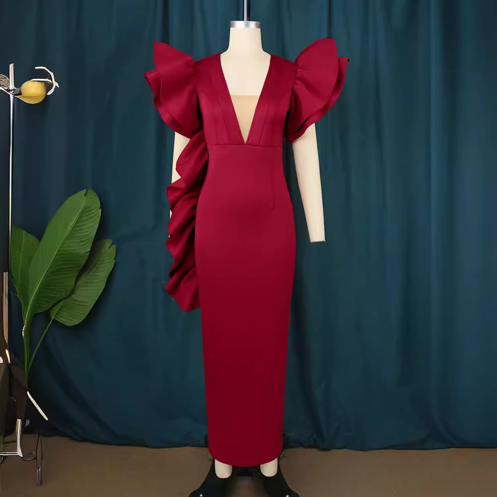 Damen figurumspielendes Abendkleid mit voluminösen Rüschenärmeln R&B