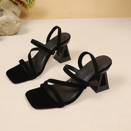 Damen Slingback Sandalen mit geometrischem Blockabsatz und verstellbaren Riemen R&B