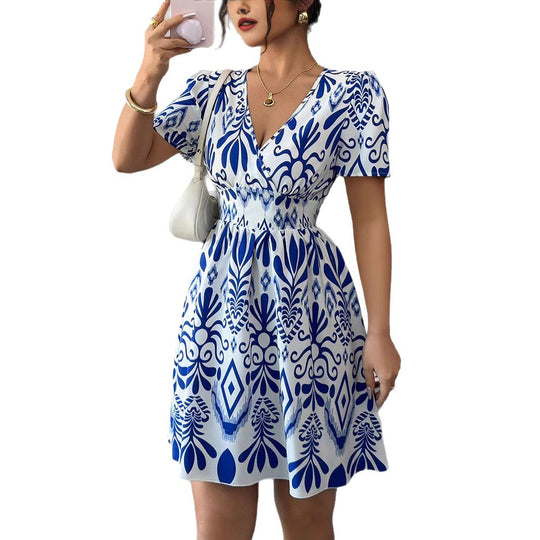 Damen Sommerliches Mini-Kleid mit elegantem V-Ausschnitt und floralen Mustern R&B