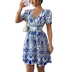 Damen Sommerliches Mini-Kleid mit elegantem V-Ausschnitt und floralen Mustern R&B