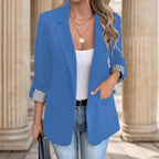 Damen nan taillierter dreiviertelarm Blazer mit Pattentaschen und umgeschlagenen Manschetten R&B