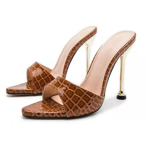 Damen modische Slingback-Pantoletten mit glänzender Krokodil-Prägung R&B