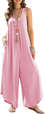Damen luftiger Jumpsuit mit weitem Bein und praktischen Taschen R&B