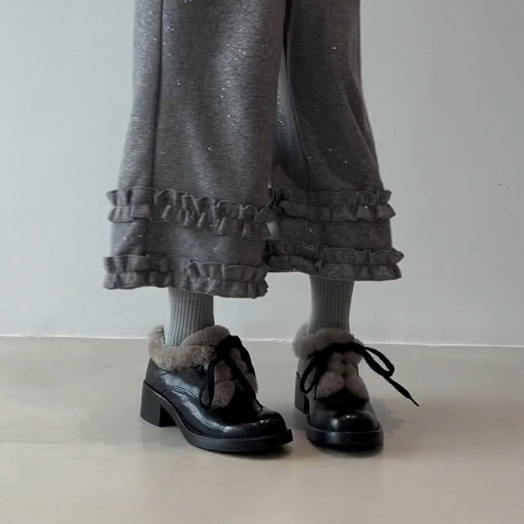 Damen gefütterte Schnürschuhe mit weichem Innenfutter und robustem Profil