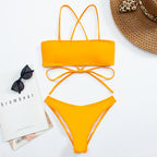 Damen Bikini mit modischem Bandeau-Oberteil und verstellbaren Trägern R&B