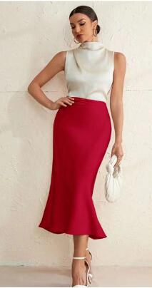 Damen eleganter Midirock mit sanftem Schnitt und hohem Bund R&B
