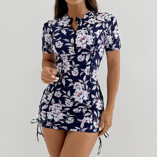 Damen Surfanzug mit stylischem Blumenmuster und kurzem Arm R&B