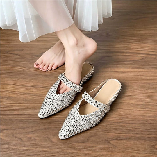 Damen elegante Mules mit funkelnden Strassverzierungen R&B
