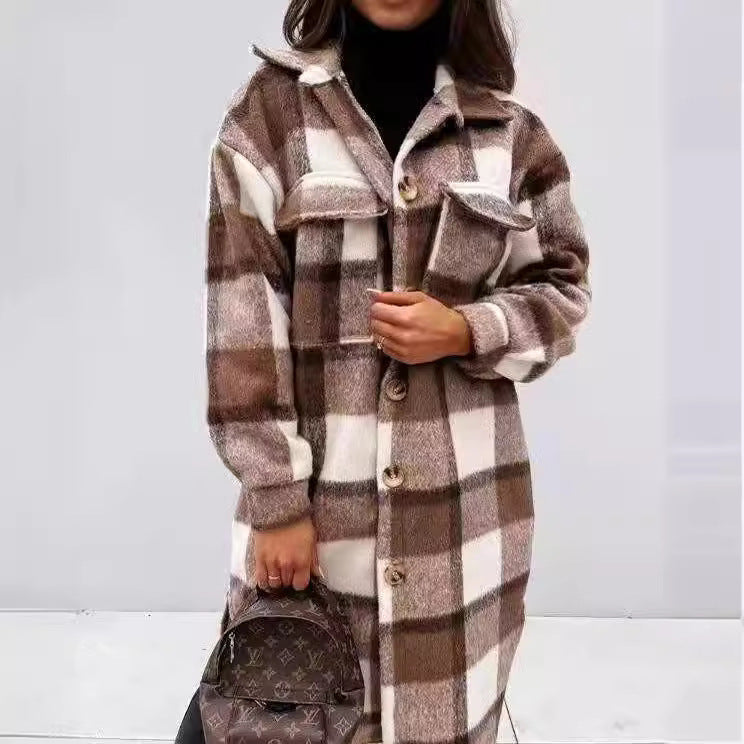 Damen Karierter Oversized-Hemd-Mantel mit praktischen Taschen R&B