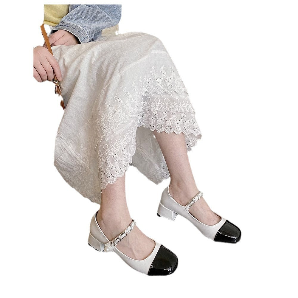 Damen elegante Blockabsatz-Pumps mit Kettenapplikation R&B