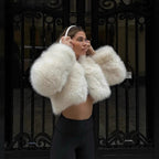 Damen Flauschige Kurzjacke mit voluminösen Ärmeln