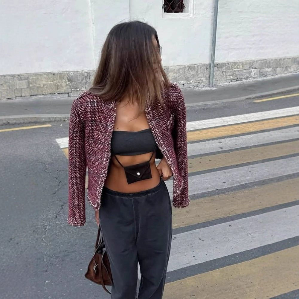 Damen modische Tweedjacke mit edlen Details R&B