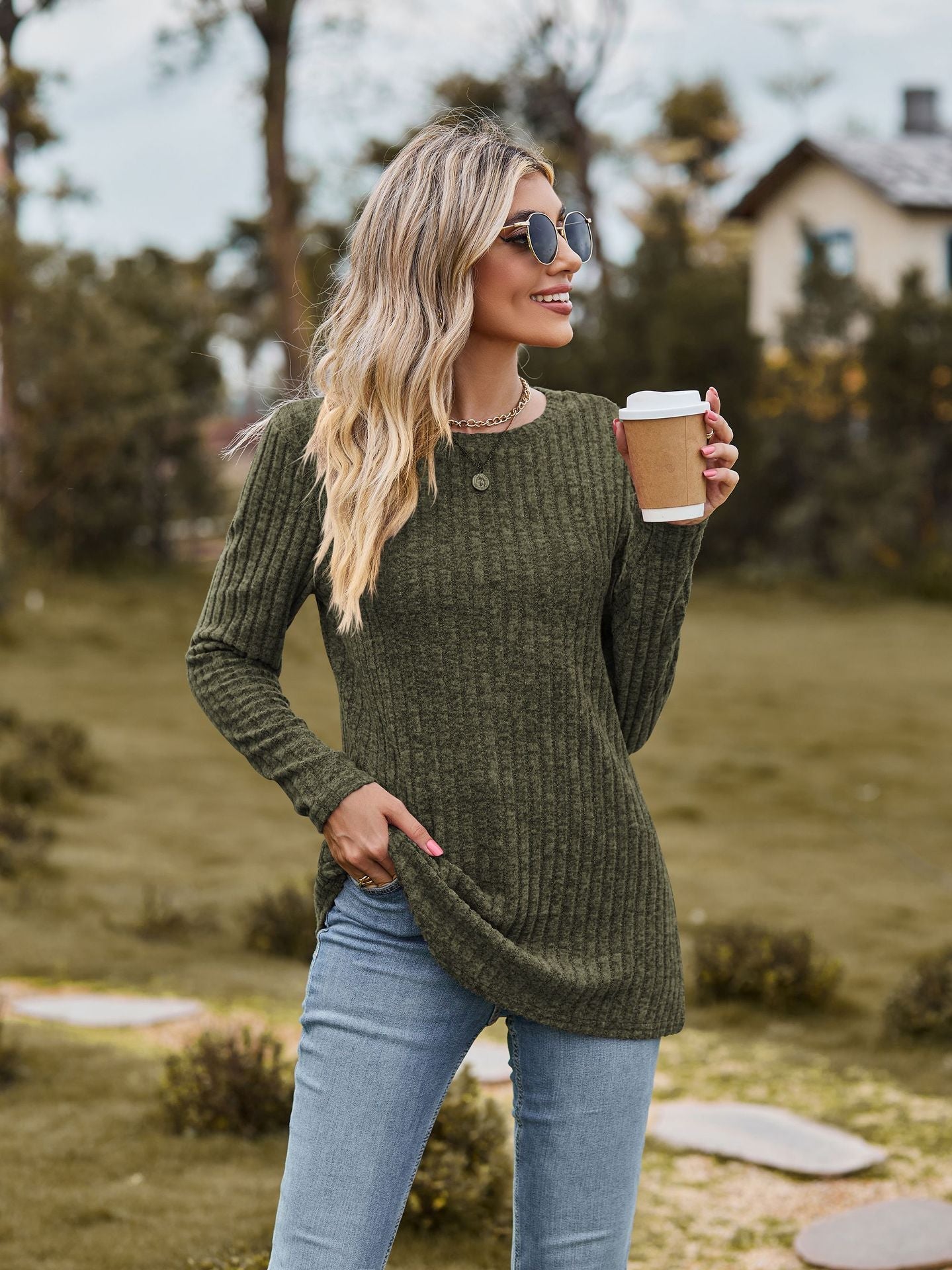 Damen Feinstrickpullover mit geripptem Design und lässigem Schnitt R&B