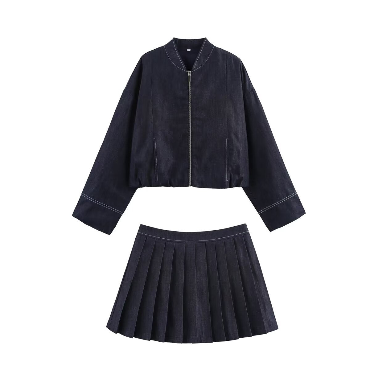 Damen cropped Denim-Jacke im lässigen Blouson-Stil mit Reißverschluss R&B
