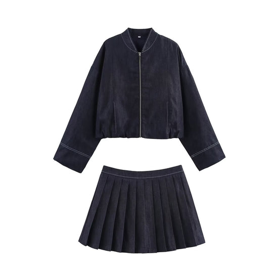 Damen cropped Denim-Jacke im lässigen Blouson-Stil mit Reißverschluss R&B