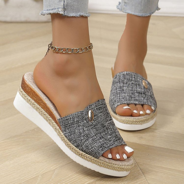 Damen Wedge-Pantoletten mit elegantem Denim-Obermaterial und komfortabler Fußbettung R&B