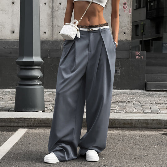 Damen weite Palazzo-Hose mit eleganten Falten und hohem Taillenbund R&B