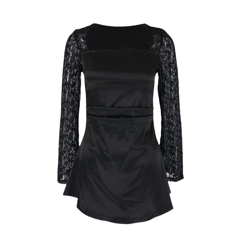 Damen Elegantes Kleid mit Spitzenärmel und fließendem Rock R&B