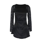 Damen Elegantes Kleid mit Spitzenärmel und fließendem Rock EB