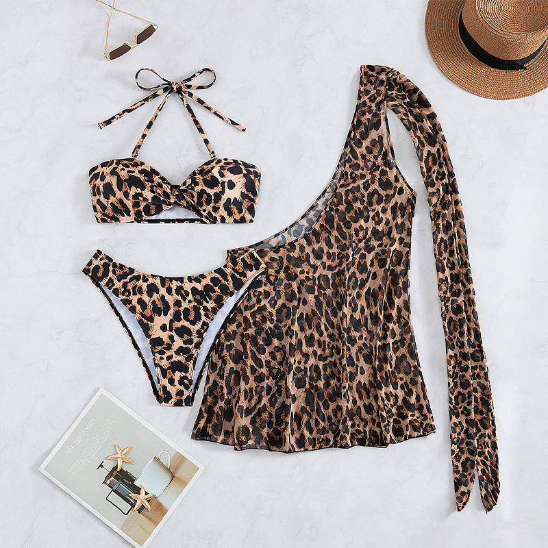 Damen Bikini-Set mit asymmetrischem Oberteil und tierischen Muster R&B