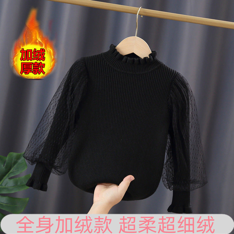 Mädchen elegantes Pullover mit transparenter Spitzenärmel R&B