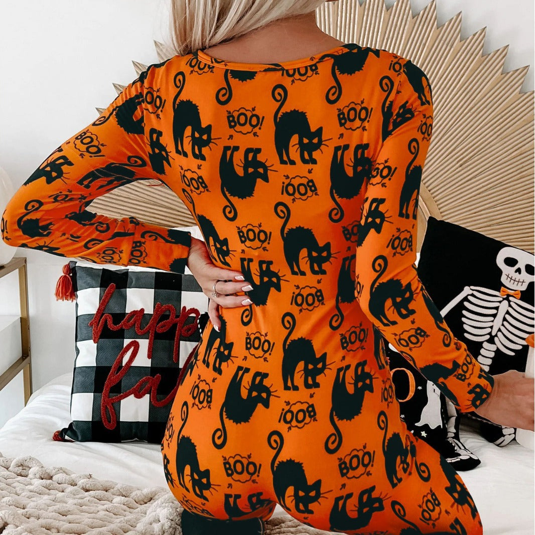 Damen Langarm Halloween-Themen Onesie Pyjama Set R&B