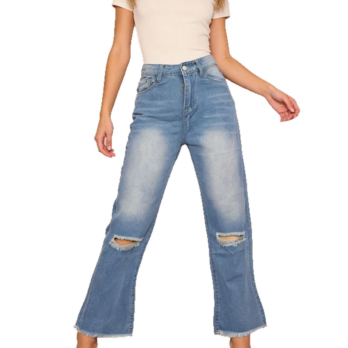 Damen Flared Jeans mit Destroyed-Details