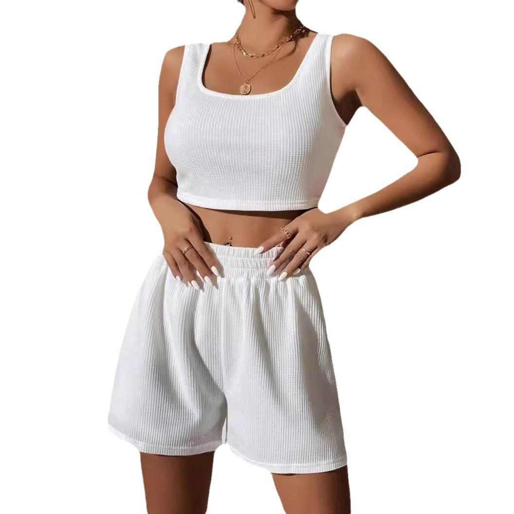 Damen Sportliches Crop-Top und Shorts Ensemble R&B