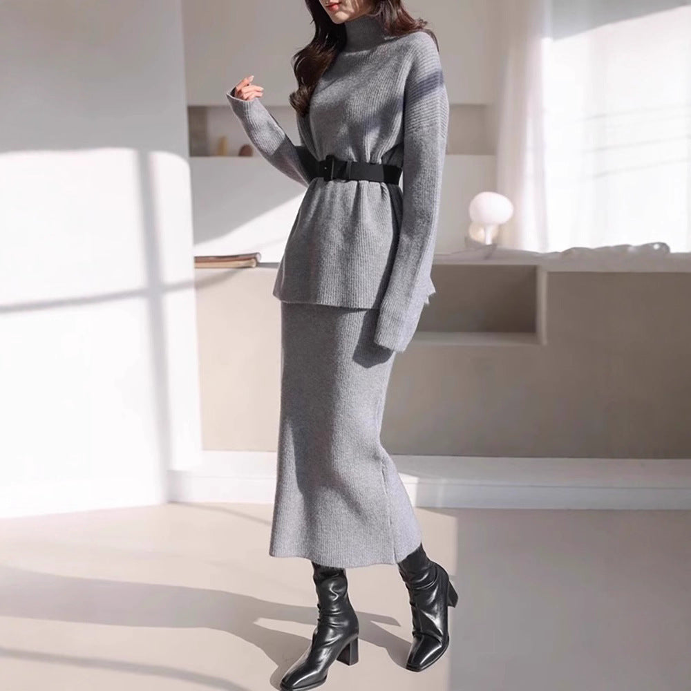 Damen Elegantes Strickoutfit mit Taillengürtel