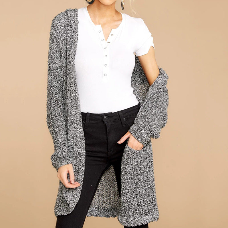 Damen kuschelige Strickjacke mit offener Front und Kapuze R&B