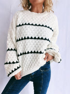 Damen Grobstrickpullover mit kontrastierenden Streifen R&B