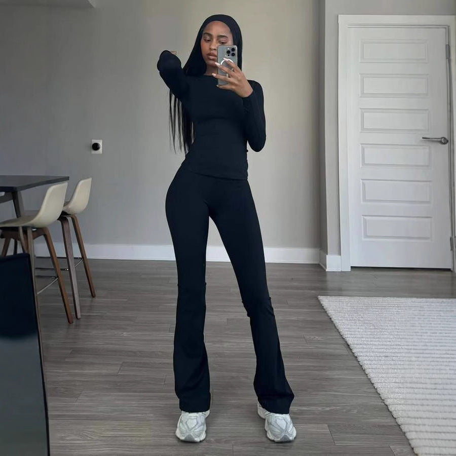 Damen sportlicher Jumpsuit mit langen Ärmeln und fließendem Design R&B