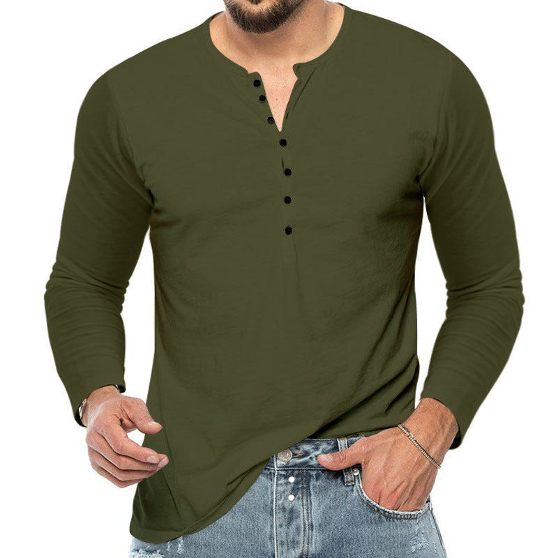 Herren Langarm-Henley-Shirt mit Knopfleiste und weichem Baumwollmaterial R&B
