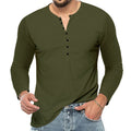 Herren nan Langarm-Henleyshirt mit elastischer Baumwollmischung, schmaler Passform und durchgehender Knopfleiste R&B