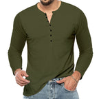 Herren nan Langarm-Henleyshirt mit elastischer Baumwollmischung, schmaler Passform und durchgehender Knopfleiste R&B