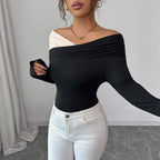 Damen nan asymmetrisches Carmen-Top mit Schulterraffung und körperbetonter Jersey-Passform R&B