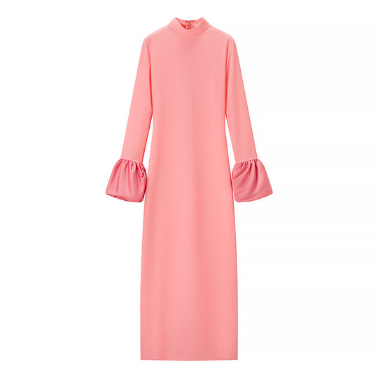 Damen Maxikleid mit rüschenförmigen Ärmeln und elegantem Stehkragen R&B