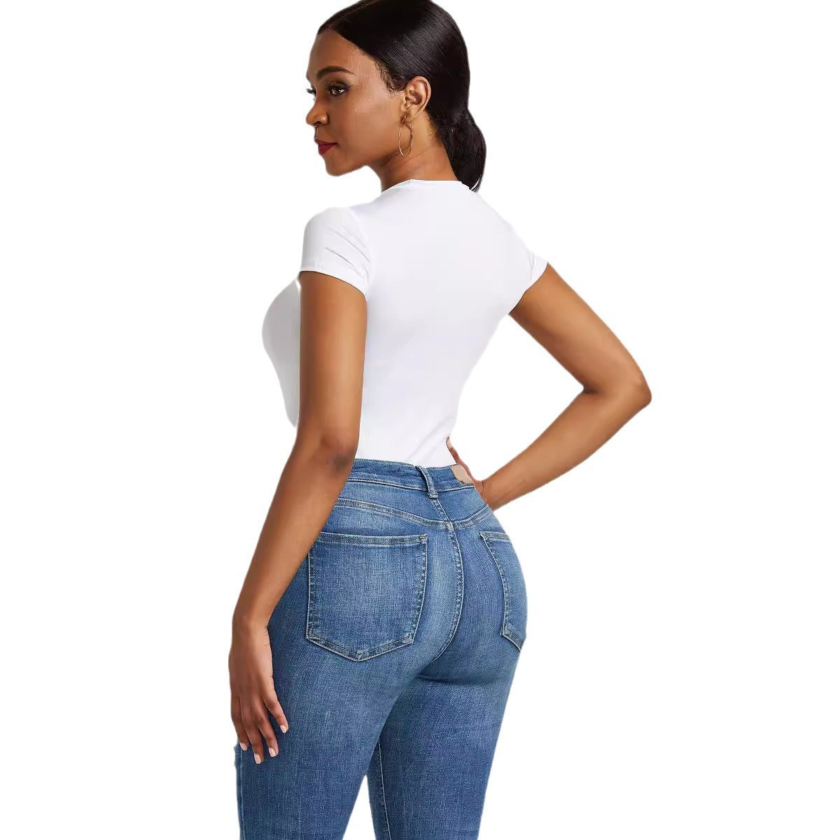 Damen figurbetonter Kurzarm-Bodysuit R&B