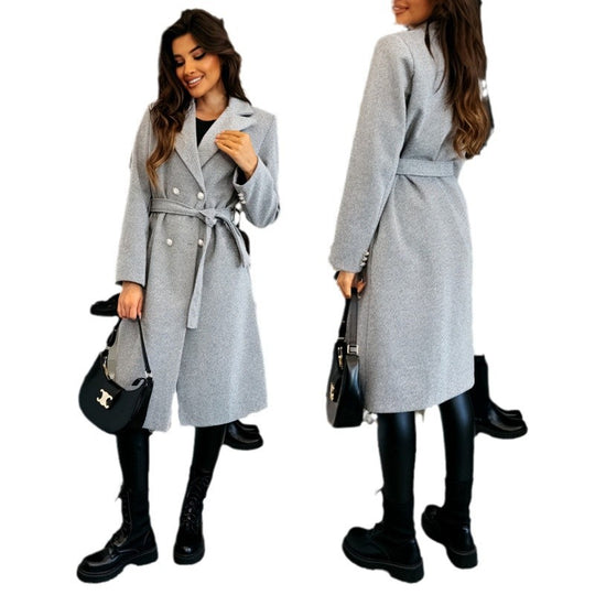 Damen Eleganter Trenchcoat mit asymmetrischem Schnitt und Gürtel R&B
