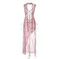 Damen Floral Maxi-Strandkleid mit attraktiven Schlitzdetails und Rückenband R&B