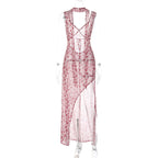 Damen Floral Maxi-Strandkleid mit attraktiven Schlitzdetails und Rückenband R&B