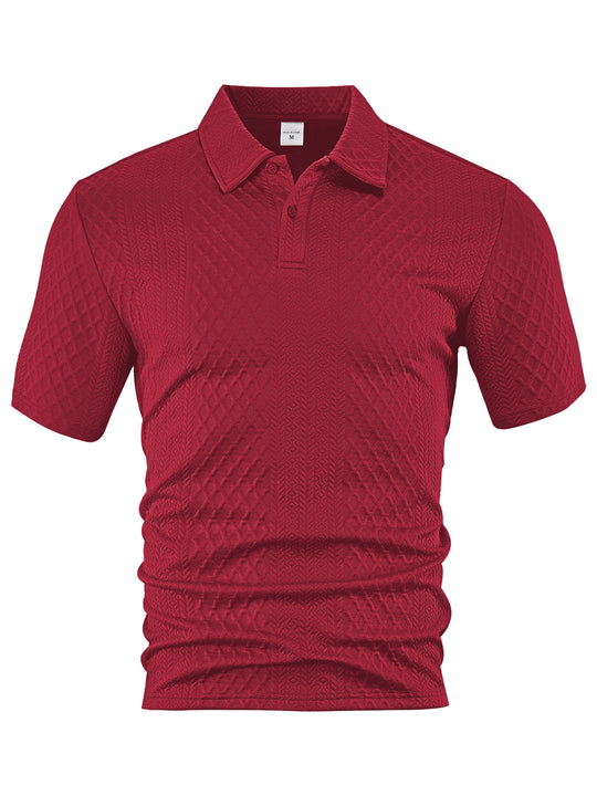 Herren nan texturiertes Jacquard-Poloshirt kurzärmelig schmaler Schnitt mit Polokragen R&B