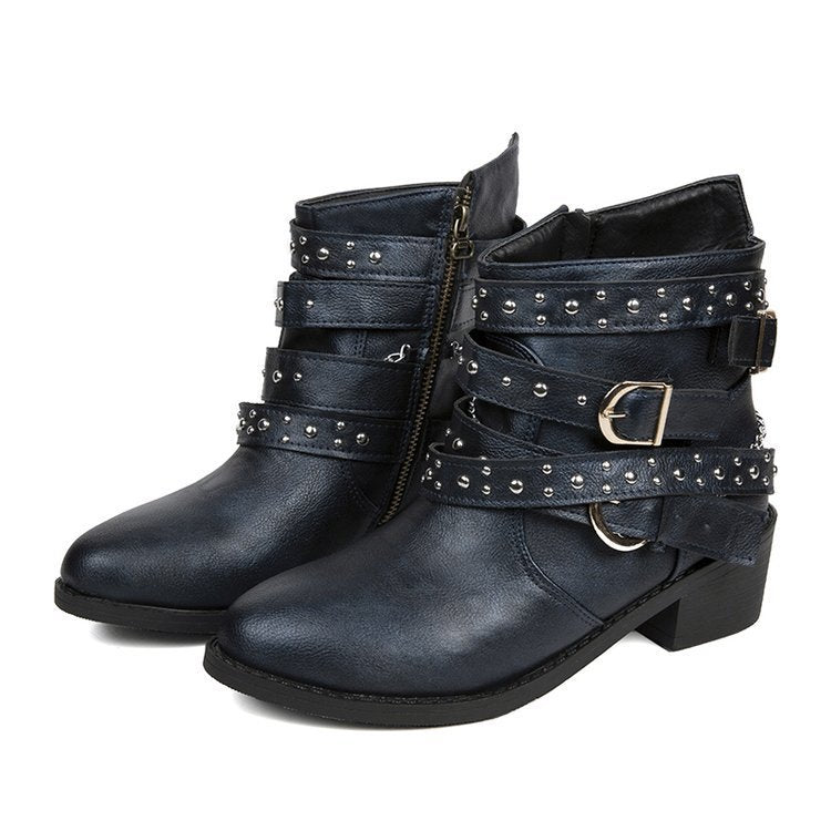 Damen modische Ankle Boots mit dekorativen Schnallen und stabiler Profilsohle R&B