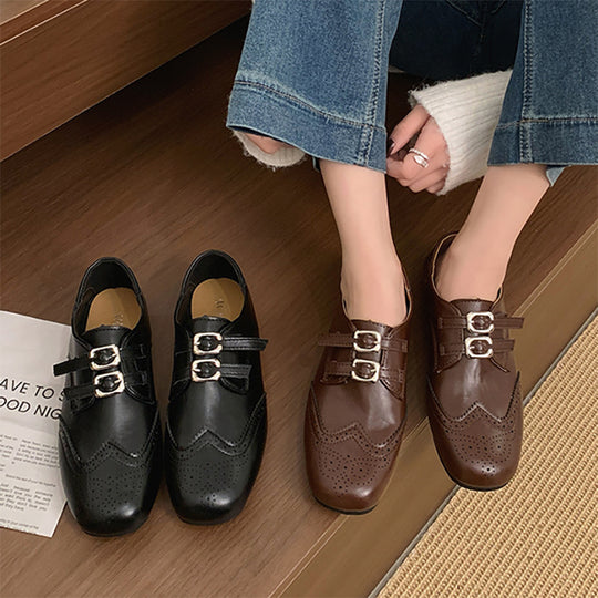 Damen Elegante und modische Schnürschuhe mit Doppelschnallen und perforiertem Obermaterial R&B